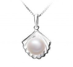 7-8mm di Perle Acqua Dolce Pendente en Shell Bianco