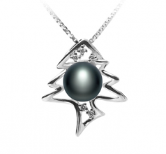 7-8mm di Perle Acqua Dolce Pendente en Lisca di pesce Nero