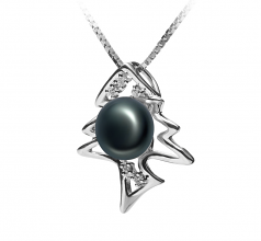 7-8mm di Perle Acqua Dolce Pendente en Lisca di pesce Nero