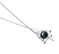 7-8mm di Perle Acqua Dolce Pendente en Lisca di pesce Nero
