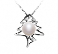 7-8mm di Perle Acqua Dolce Pendente en Lisca di pesce Bianco