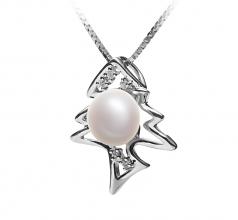 7-8mm di Perle Acqua Dolce Pendente en Lisca di pesce Bianco