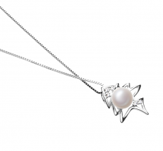 7-8mm di Perle Acqua Dolce Pendente en Lisca di pesce Bianco
