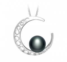 9-10mm di Perle Acqua Dolce Pendente en Luna Nero