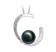 9-10mm di Perle Acqua Dolce Pendente en Luna Nero