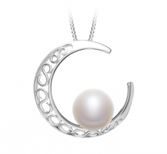 9-10mm di Perle Acqua Dolce Pendente en Luna Bianco