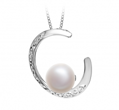 9-10mm di Perle Acqua Dolce Pendente en Luna Bianco