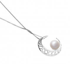 9-10mm di Perle Acqua Dolce Pendente en Luna Bianco