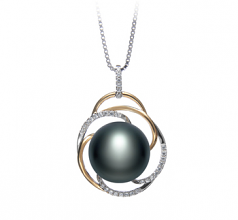 12-13mm di Perle Acqua Dolce Pendente en Zina Nero