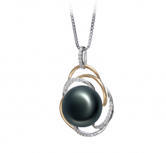 12-13mm di Perle Acqua Dolce Pendente en Zina Nero