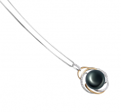 12-13mm di Perle Acqua Dolce Pendente en Zina Nero