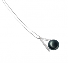 12-13mm di Perle Acqua Dolce Pendente en Triangolo Nero