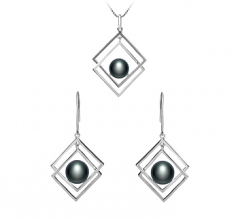 8-9mm di Perle Acqua Dolce Parure en Lilian Nero