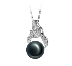 10-11mm di Perle Acqua Dolce Pendente en Bebra Nero