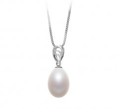 10-11mm di Perle Acqua Dolce Pendente en Fotina Bianco