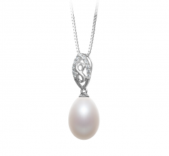 10-11mm di Perle Acqua Dolce Pendente en Olina Bianco