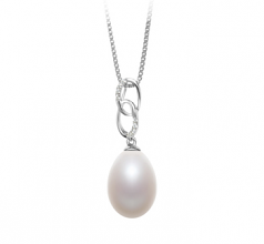 10-11mm di Perle Acqua Dolce Pendente en Rabia Bianco