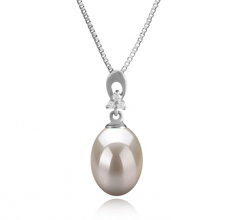 9-10mm di Perle Acqua Dolce Pendente en Bambie Bianco