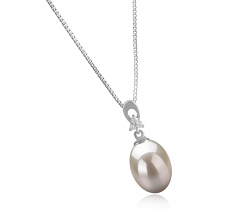 9-10mm di Perle Acqua Dolce Pendente en Bambie Bianco