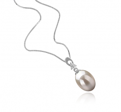 9-10mm di Perle Acqua Dolce Pendente en Bambie Bianco