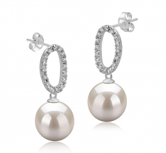 9-10mm di Perle Acqua Dolce Orecchini en Sabrina Bianco