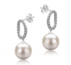 9-10mm di Perle Acqua Dolce Orecchini en Sabrina Bianco
