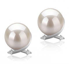 10-11mm di Perle Acqua Dolce Orecchini en Berry Bianco