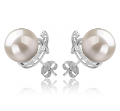 10-11mm di Perle Acqua Dolce Orecchini en Berry Bianco
