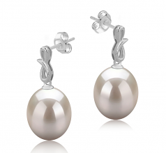 9-10mm di Perle Acqua Dolce Orecchini en Lucille Bianco