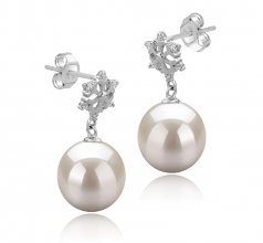 10-11mm di Perle Acqua Dolce Orecchini en Neve Bianco