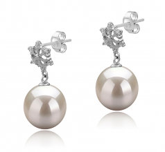 10-11mm di Perle Acqua Dolce Orecchini en Neve Bianco