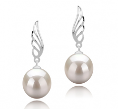 9-10mm di Perle Acqua Dolce Orecchini en Ala Bianco