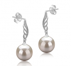 9-10mm di Perle Acqua Dolce Orecchini en Ala Bianco