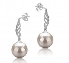 9-10mm di Perle Acqua Dolce Orecchini en Ala Bianco