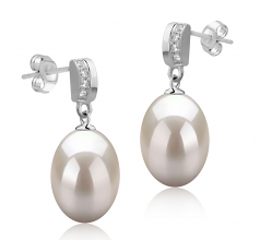 9-10mm di Perle Acqua Dolce Orecchini en Karley Bianco