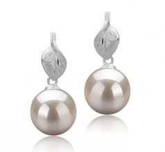 8-9mm di Perle Acqua Dolce Orecchini en Foglia Bianco
