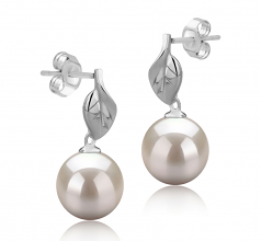 8-9mm di Perle Acqua Dolce Orecchini en Foglia Bianco