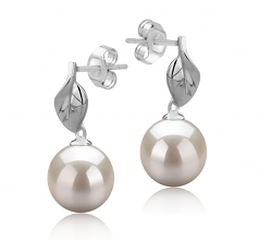 8-9mm di Perle Acqua Dolce Orecchini en Foglia Bianco