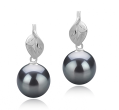 8-9mm di Perle Acqua Dolce Orecchini en Foglia Nero