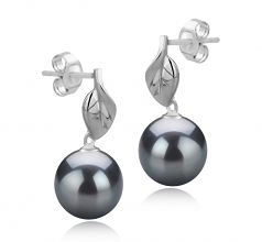 8-9mm di Perle Acqua Dolce Orecchini en Foglia Nero