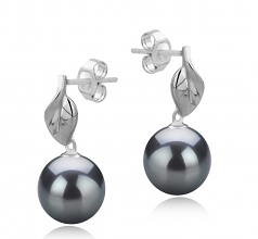 8-9mm di Perle Acqua Dolce Orecchini en Foglia Nero