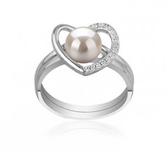 6-7mm di Perle Acqua Dolce Anello en Cuore Bianco