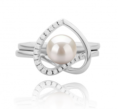 6-7mm di Perle Acqua Dolce Anello en Cuore Bianco