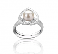 6-7mm di Perle Acqua Dolce Anello en Cuore Bianco