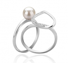 6-7mm di Perle Acqua Dolce Anello en Cuore Bianco
