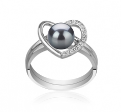 6-7mm di Perle Acqua Dolce Anello en Cuore Nero