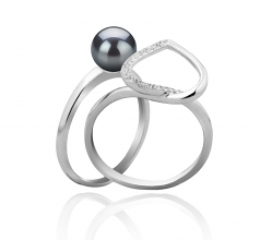 6-7mm di Perle Acqua Dolce Anello en Cuore Nero