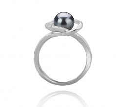 6-7mm di Perle Acqua Dolce Anello en Cuore Nero