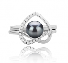 6-7mm di Perle Acqua Dolce Anello en Cuore Nero