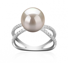 9-10mm di Perle Acqua Dolce Anello en Zana Bianco